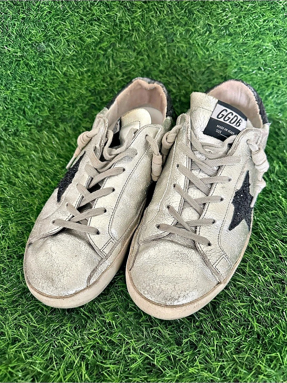 Golden Goose Super-Star Sneakers Silver & Black EU 40